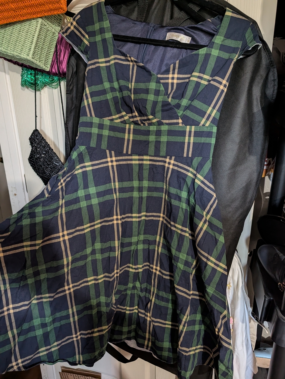 Women’s Green and Navy Plaid Fit-and-Flare Dress